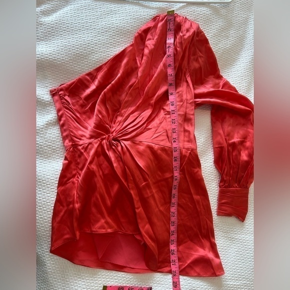 NWT Cing a Sept Stace One-Shoulder Silk Top in Neon Coral - Picture 11 of 16